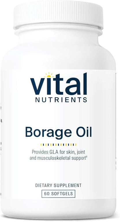 Vital Nutrients Borage Oil 1000mg | High-Dose GLA Omega-6 Supplement | Powerful Antioxidant for Skin, Join, Nerve Function | Gluten, Dairy, Soy Free | Non-GMO | 60 Softgels