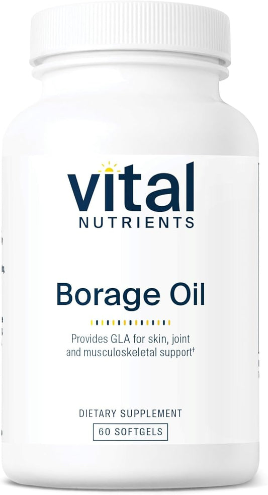 Vital Nutrients Borage Oil 1000mg | High-Dose GLA Omega-6 Supplement | Powerful Antioxidant for Skin, Join, Nerve Function | Gluten, Dairy, Soy Free | Non-GMO | 60 Softgels
