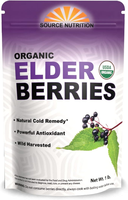 USDA Organic Dried Elderberries - Whole European Elderberry, Responsibly Wild Crafted, Perfect for Tea, Syrups, and More - Sambucas Nigra - 1 Pound (Certified Organic)