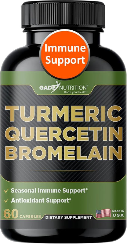 Gade Nutrition Turmeric Quercetin with Bromelain Supplement | Turmeric Supplement with Quercetin 500mg Capsules for Immune Support, Allergy Relief, Joint Support, Made in USA