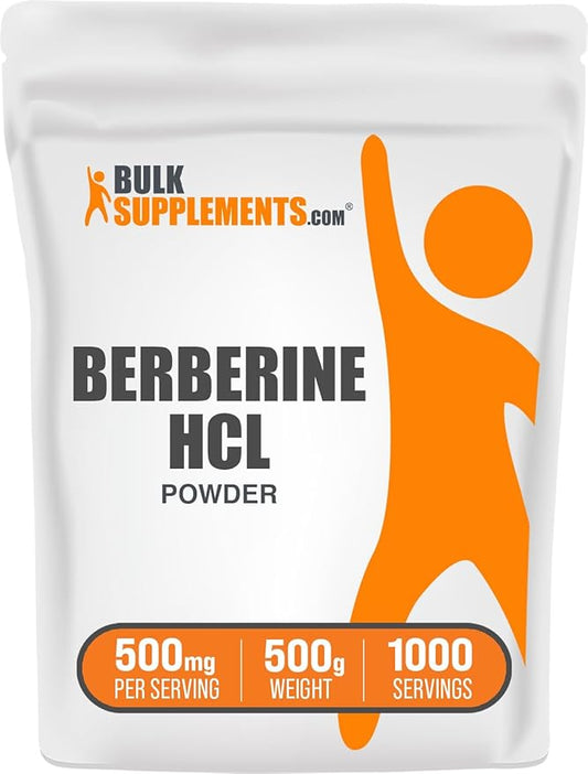 BulkSupplements.com Berberine HCl Powder - Berberine Supplement, Berberine 500mg, Berberine Powder - Gluten Free, 500mg per Serving, 500g (1.1 lbs) (Pack of 1)