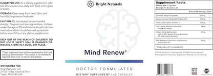 Mind Renew - Brain Supplement Supports Memory, Focus, and Cognition - with Lion's Mane and Ginkgo Biloba Extract - Made in The USA, 60 Capsules