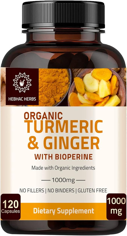 Turmeric Ginger with Black Pepper & Ginger 1000 mg 120 Capsules | Turmeric and Ginger Supplement with 95% Curcuminoids | Extra Strength Supplement| Joint Support Supplement | Non-GMO - 120 Capsules