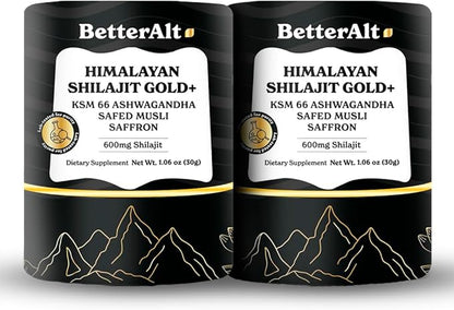 Pure Himalayan Shilajit Gold+ (Pack of 2) 60 gm| Enhances Recovery & Boosts Strength| 16,000 ft Sourced Blend with Ashwagandha, Safed Musli, Gokshura| Vegan & Lab Tested -600mg