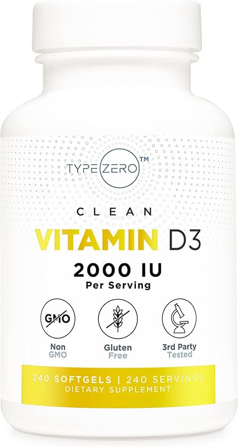 Type Zero Vitamin D3 2000 iu, 240 Softgels - Non-GMO & Gluten Free