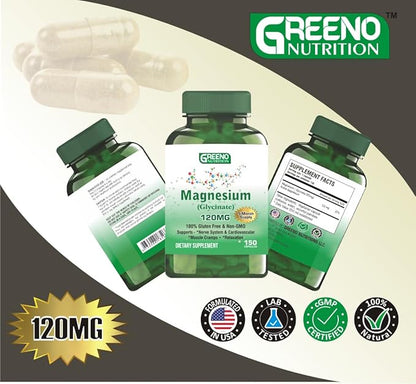 Magnesium (Glycinate) 120 MG Supplement, Supports Stress Relief, Sleep, Heart Health, Nerves, Muscles, Metabolism, 150 Capsules (5 Months Supply)