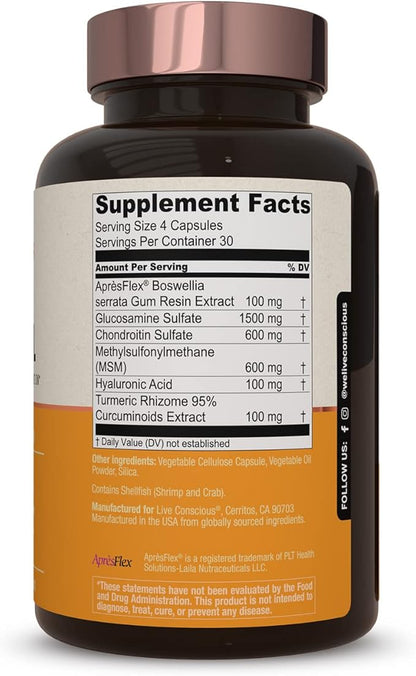 MoveWell by LiveConscious Glucosamine Chondroitin with MSM, Hyaluronic Acid, and More | Joint Health Supplement (2-Pack)
