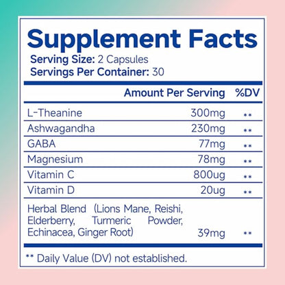 Ashwagandha for Women Supplement with L-Theanine Magnesium, Stress Relief, Focus and Relaxation Support Anxiery Pill