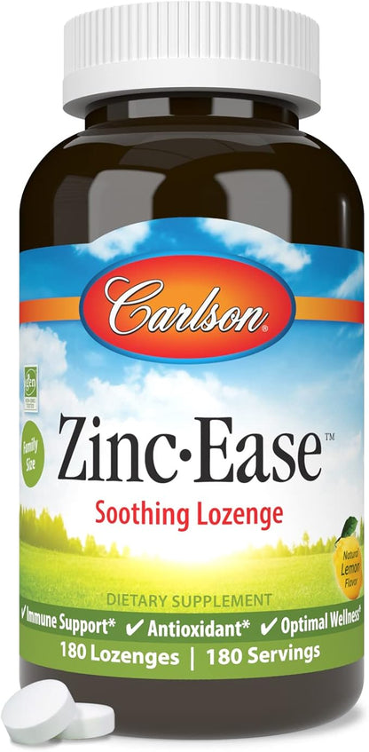 Carlson - Zinc-Ease, Soothing Lozenge, Health Support & Optimal Wellness, Lemon, 180 Lozenges