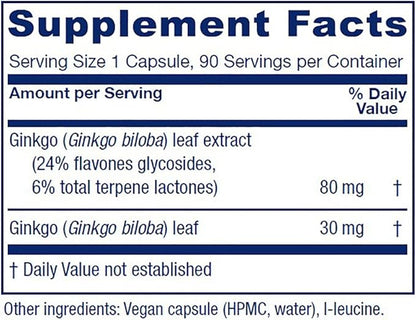Vitanica Ginkgo Biloba Extract Supports Circulation and Cognitive Health, Standardized to 24% Flavone Glycosides, 6% Terpene Lactones, Vegan, Non-GMO, Gluten Free, 90 Capsules (Ginkgo Pro Logo)