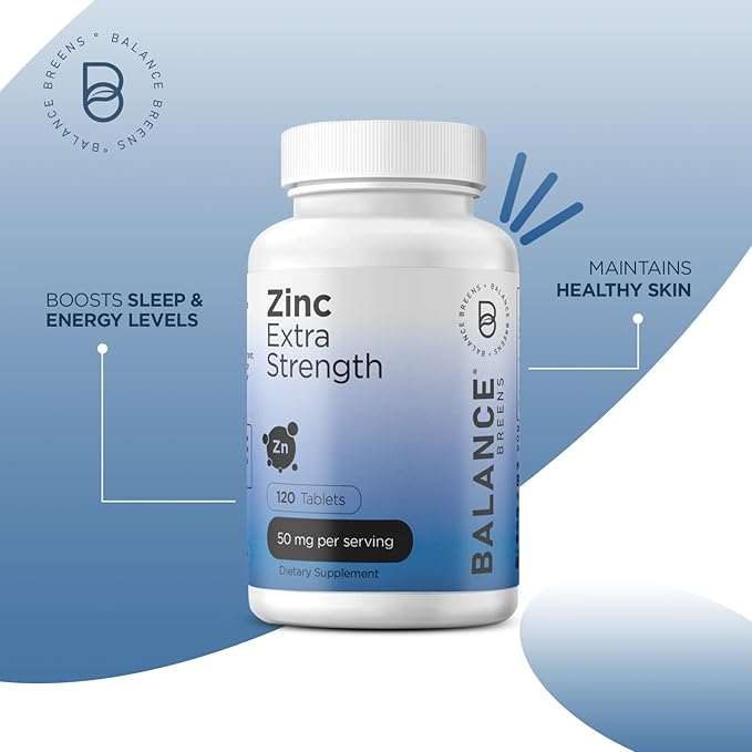 Zinc 50mg, 120 Vegetarian Tablets - Immune Support, Promotes Skin Health & Wound Healing, Extra Strength, Ultra-Absorbable
