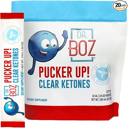 Dr. Boz - Pucker UP! Clear Ketones, 20 Packets - Pure Liquid BHB - Fast Acting Exogenous Ketones - Increase Energy & Clarity - Max Strength - Quality Tested - Made in USA - Keto Diet - 0.34oz (10ml)