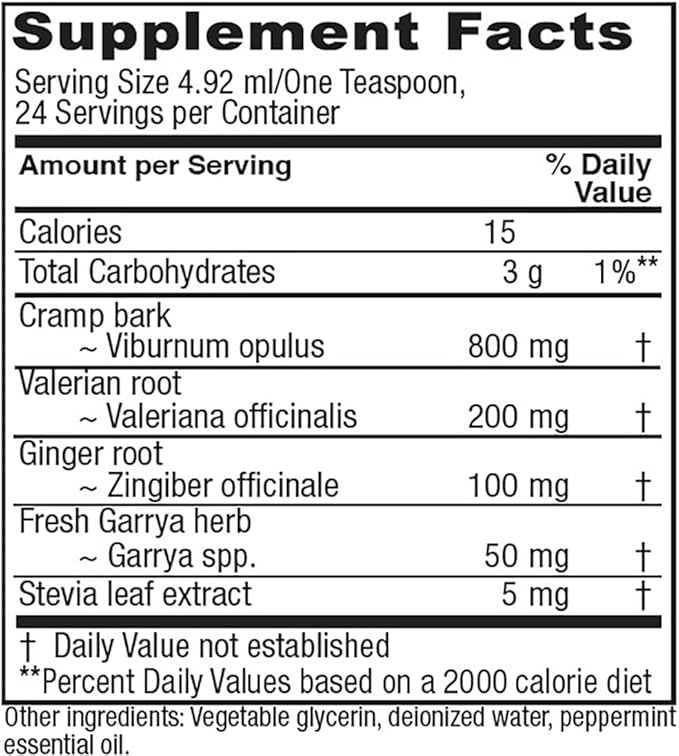 Vitanica Cramp Soothe Tonic, Dr Formulated Menstrual Cramp Support, with Black Haw Bark, Valerian Root, Ginger Root, and Garrya Herb, Alcohol Free, Vegan, 4 Ounce