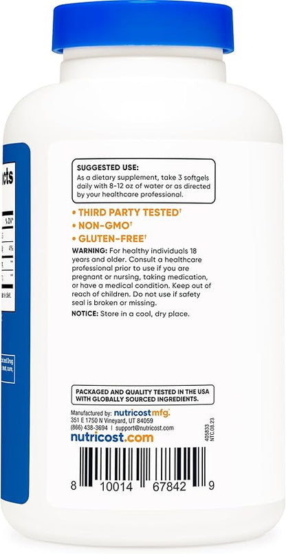 Nutricost CLA (Conjugated Linoleic Acid) 2,400mg, 120 Softgels - Gluten Free, Non-GMO, 800mg Per Softgel