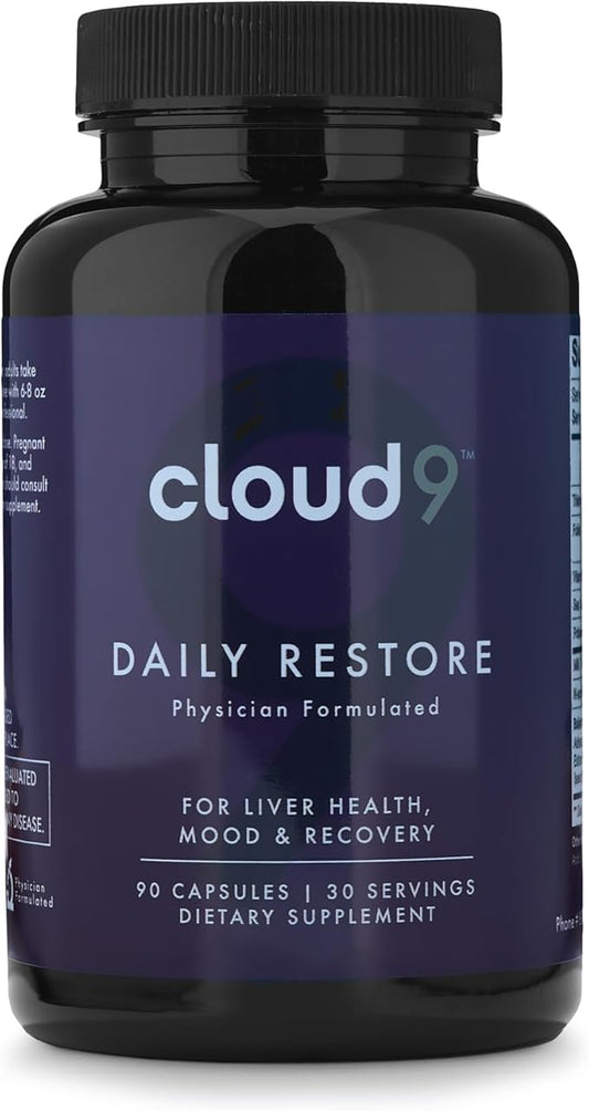 Cloud9 Daily Restore - Liver Support Supplement for Nutrient Replenishment & Cellular Defense - Energy Supplement with Essential Vitamins for Mental Health Support & Recovery After Drinking