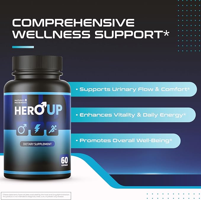 HeroUP - Natural Wellness Supplement with Plant-Based Ingredients – Non-GMO, Stimulant-Free | Made in The USA, GMP-Certified | 60 Capsules, 1 Month Suppy