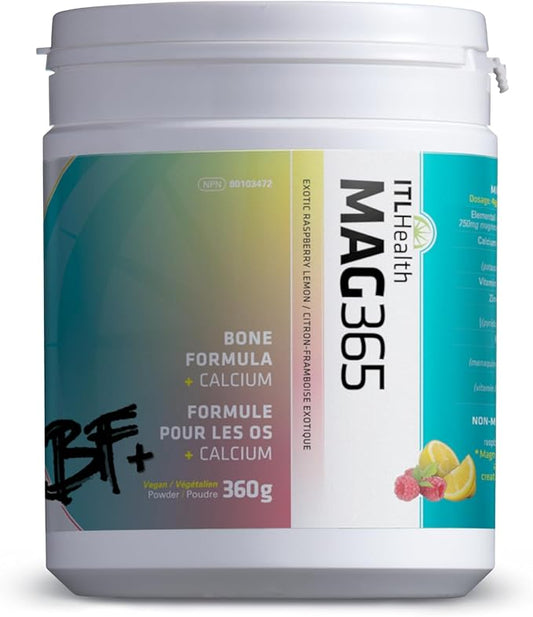 ITL Health BF Plus Calcium Zinc Magnesium Powder with D3, K2, C, B6, Boron, Zinc and Potassium | for Optimal Bone Health, and Immune Support (Exotic Raspberry Lemon, 360g)