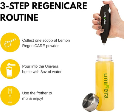 Univera RegeniCARE Gift Set with Bottle and Frother – Joint Support with Glucosamine, Univestin, MSM, Chondroitin – 30 Servings, Lemon