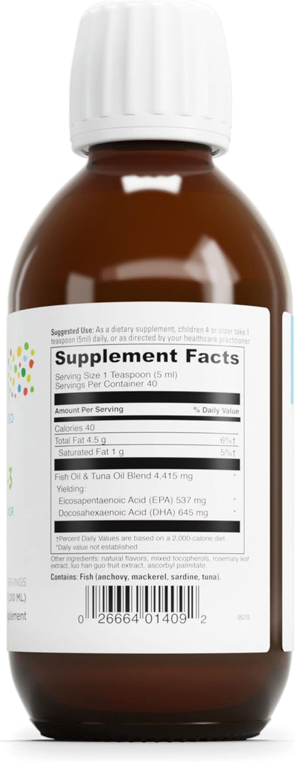 DAVINCI Labs kiddOmega-3 - Liquid Omega-3 Supplement for Kids - for Immune System, Focus and Brain Support* - with Monk Fruit, DHA, EPA and More - Cherry Orange Flavor - 200mL