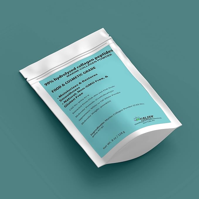 Pure Marine Collagen Powder, DIY Marine Collagen Peptides Powder for Hair, Skin Elasticity and Hydration Cosmetic Grade, (8 Ounce / 226 Gram)