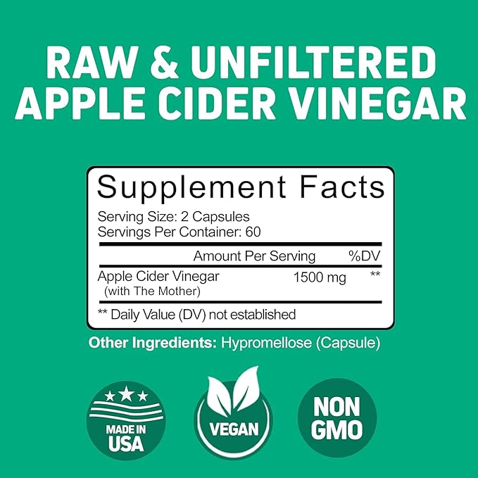 Herbtonics Raw Apple Cider Vinegar Capsules 1500mg with Mother | Weight Management, Detox & Digestion Formula with GLP-1 Support | Unfiltered ACV for Metabolic Support | 240 Vegan Capsules