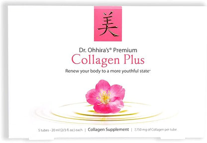 Dr. Ohhira's Premium Collagen Plus. A Liquid Easily mixable Collagen Supplement with 7,750 mg of Marine Collagen Peptides, Plus Cherry Blossom Extract, and a Plant-Based Probiotic Concentrate, 5 Pack