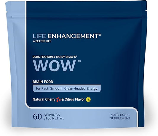Life Enhancement Wow Drink Powder with B12, Niacin, Caffeine, Taurine, Phenylalanine, Vitamin C, & More - Life Extension Multivitamin Anti Aging Powder with Low-Calorie Brain Boost - 60 Servings