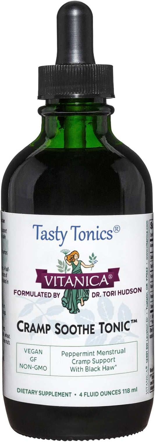 Vitanica Cramp Soothe Tonic, Dr Formulated Menstrual Cramp Support, with Black Haw Bark, Valerian Root, Ginger Root, and Garrya Herb, Alcohol Free, Vegan, 4 Ounce