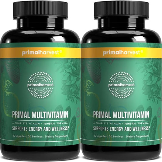 Primal Harvest 2 Pack, Multivitamin for Women and Men Vitamin A, Vitamin C, Vitamin D and E, Vitamin B12, B6, Biotin, Zinc Supplements, 60 Capsules