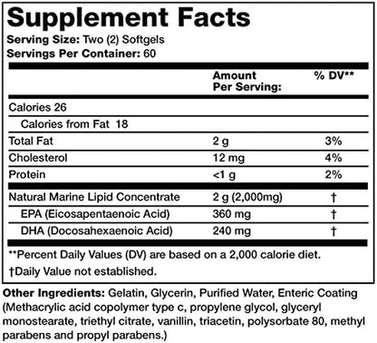 Olympian Labs Enteric Coated Omega 3 Fish Oils, 2000 mg per serving/ 60 servings, 120 Softgels