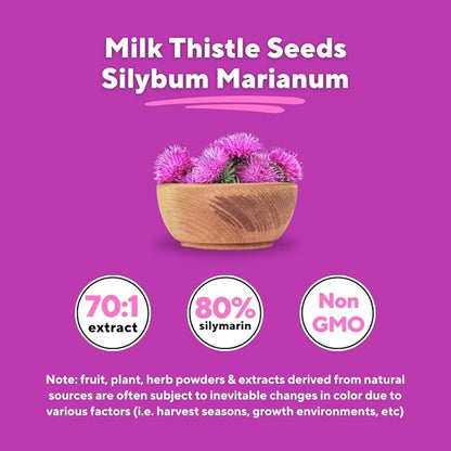 Organic Milk Thistle Supplement 70:1 Extract, 80% Silymarin, Liver Cleanse Detox & Repair, Liver Health Support, Antioxidants - 180 Vegan Capsules, Non-GMO, Gluten-Free