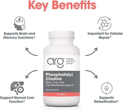 Allergy Research Group Phosphatidyl Choline - Phosphatidyl Supplements for Brain and Liver Health, Soy Lecithin Extract, 385mg Per Capsule - 100 Softgels