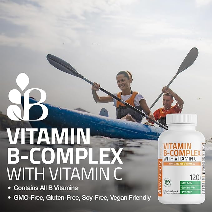 Bronson Vitamin B Complex with Vitamin C - Immune Health, Energy Support & Nervous System Support - Non-GMO, 120 Vegetarian Capsules