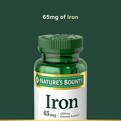 Nature's Bounty Iron 65mg, 325 mg Ferrous Sulfate, Cellular Energy Support, Promotes Normal Red Blood Cell Production, 100 Tablets (Pack of 2)