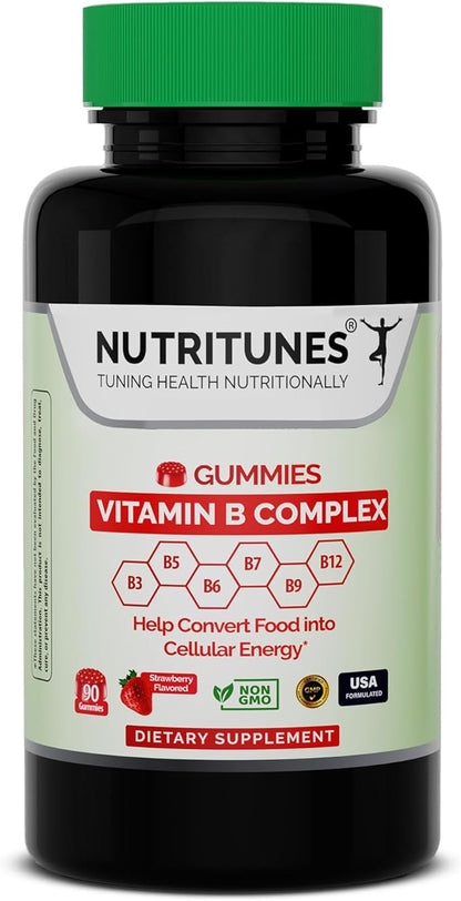 Vitamin B Complex Gummies (90 Count) - Vitamin Supplement for Energy Metabolism & Brain Health Support - Non-GMO & Allergen-Free - Strawberry Flavor - 90 Day Supply