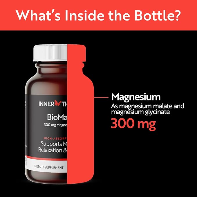 Magnesium Glycinate & Malate Complex | 300 mg | Chelated for Maximum Absorption | Supports Heart Health, Strong Bones, Muscle, Better Sleep | Gluten-Free, Non-GMO, Vegan, 60 Capsules