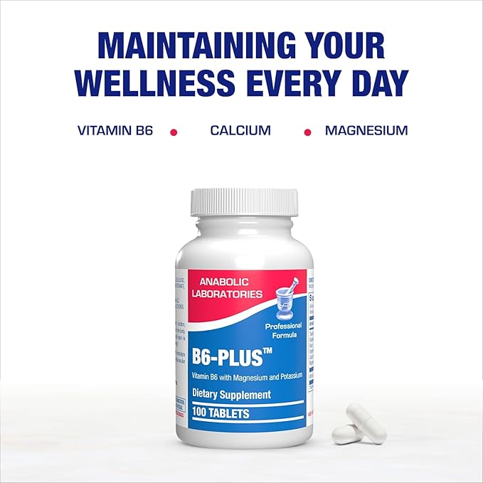 Calcium Magnesium B6 Supplement - Clinically Formulated Vitamin B6 50mg Complex for Energy Metabolism Krebs Cycle Heart Bone and Nerve Support with B1 B2 Niacin and Potassium (100 Servings)