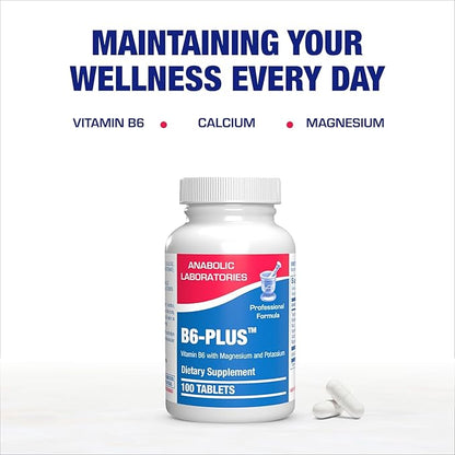 Calcium Magnesium B6 Supplement - Clinically Formulated Vitamin B6 50mg Complex for Energy Metabolism Krebs Cycle Heart Bone and Nerve Support with B1 B2 Niacin and Potassium (100 Servings)