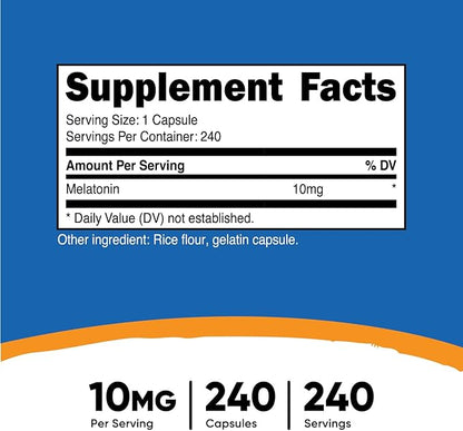 Nutricost Melatonin 10mg, 240 Capsules, Non-GMO & Gluten Free