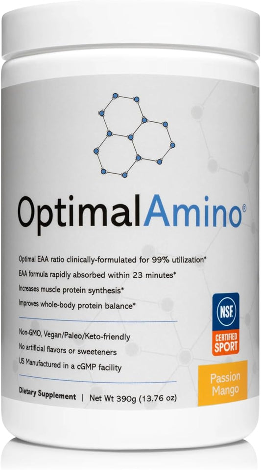 optimal amino Amino Acid Powder | 99% Utilized Essential Amino Acid (EAA) Supplement | Pre/Post Workout & Muscle Recovery | NSF for Sport Certified | Passion Mango Flavor