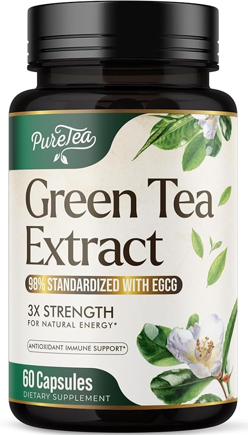 Green Tea Extract Pills 1000mg with EGCG for Heart Support with Antioxidants - 98% Standardized Polyphenols - 3X Absorption Green Tea Capsules for Natural Energy, Gentle Caffeine - 60 Capsules