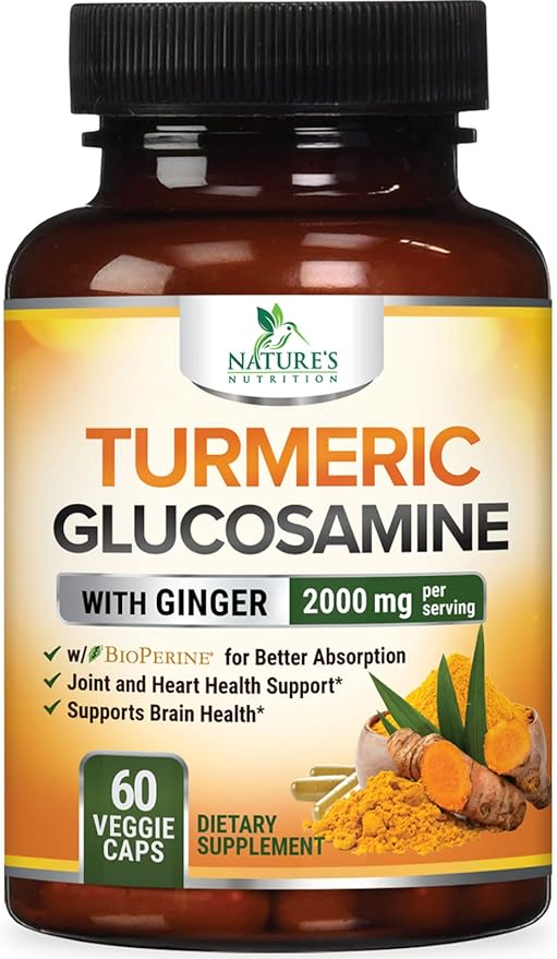 Turmeric Curcumin Supplement 2000mg with Glucosamine Chondroitin & Ginger, 95% Curcuminoids, BioPerine Black Pepper for Best Absorption, Nature's Joint Support, Non-GMO, Bottled in USA - 60 Capsules
