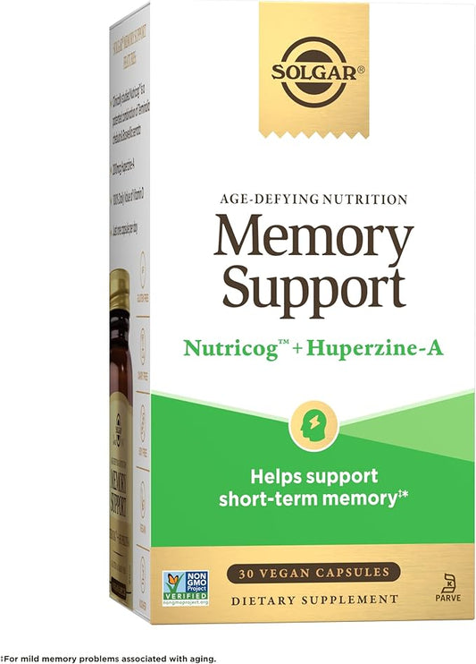 Solgar Memory Support Brain Dietary Supplement for Memory and Focus, Clinically Studied Nutricog, Vitamin D & Huperzine-A, Nootropic Brain Health Supplement, Healthy Aging Support, 30 Servings