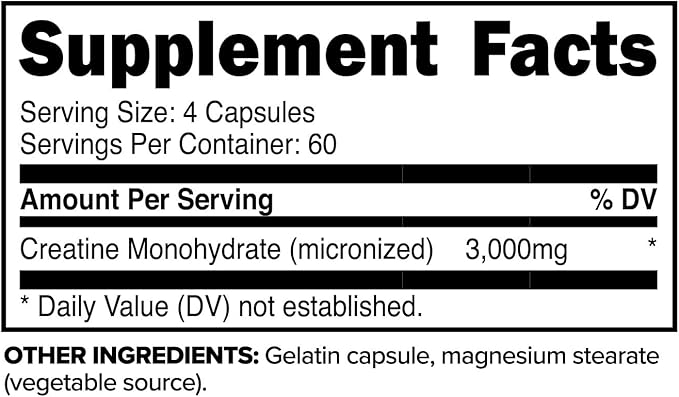 Primaforce Creatine Monohydrate Capsules - 240 Capsules, 3,000mg per Serving, Gluten Free and Non-GMO