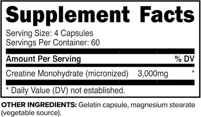 Primaforce Creatine Monohydrate Capsules - 240 Capsules, 3,000mg per Serving, Gluten Free and Non-GMO