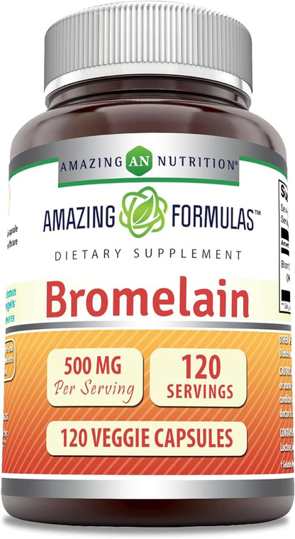 Amazing Formulas Bromelain Supplement | 500 Mg Per Serving |120 Veggie Capsules | Non-GMO | Gluten Free | Made in USA | Ideal for Vegetarians