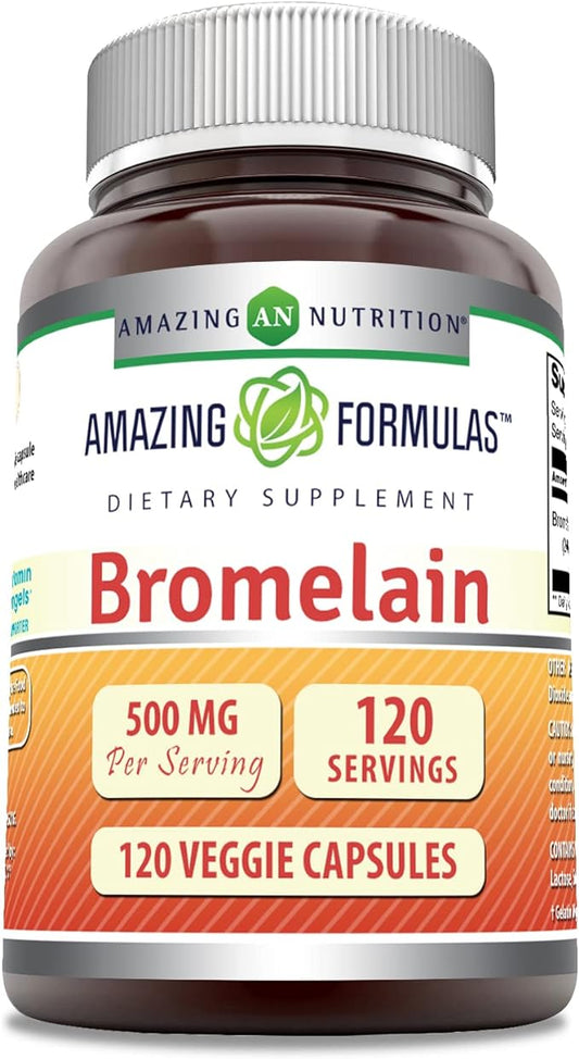 Amazing Formulas Bromelain Supplement | 500 Mg Per Serving |120 Veggie Capsules | Non-GMO | Gluten Free | Made in USA | Ideal for Vegetarians