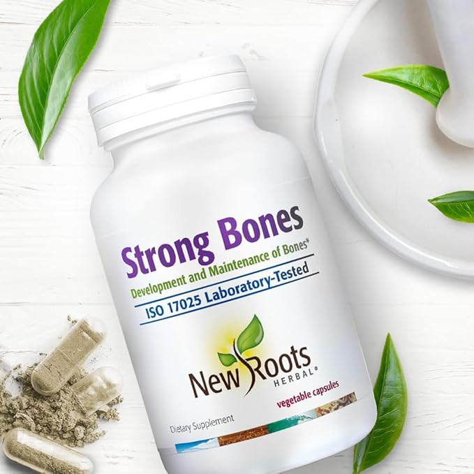 NEW ROOTS HERBAL Strong Bones - Calcium, Magnesium, Vitamin D3, VIT C, bioavailable K2 (MK-7) - GMO, Soy, Gluten Free - Supplement for Bone Health – (90 Veg Caps)