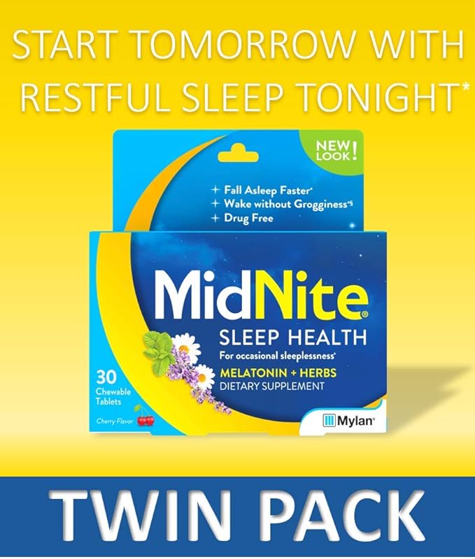 MidNite Natural Sleep Supplement, Chewable Tablets, Cherry Flavored, 30 Count (Pack of 2)