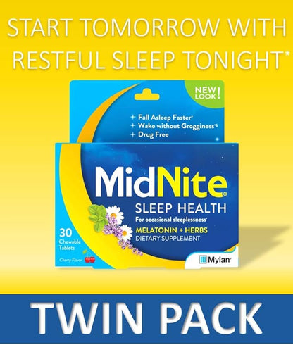 MidNite Natural Sleep Supplement, Chewable Tablets, Cherry Flavored, 30 Count (Pack of 2)